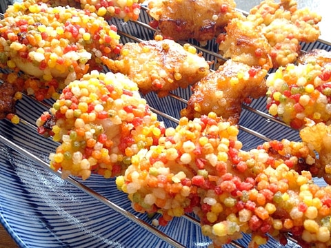 カラフルで宝石みたい 五色ぶぶあられ衣の唐揚げ レシピ 作り方 By 小みかん 楽天レシピ